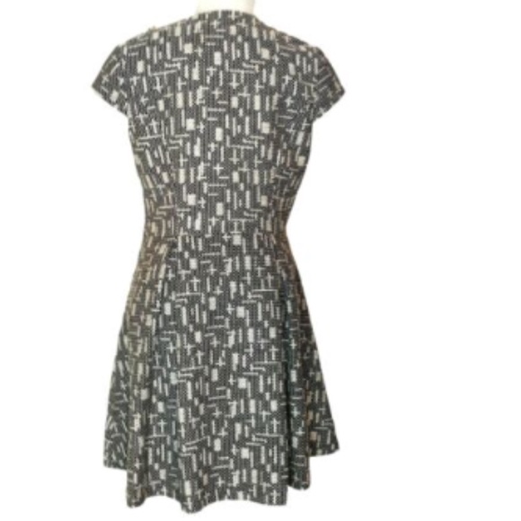 A/X Aramani Exchange Dress 12 Black White Jacquard Woven Box Pleat Fit-&-Flare - Picture 2 of 5